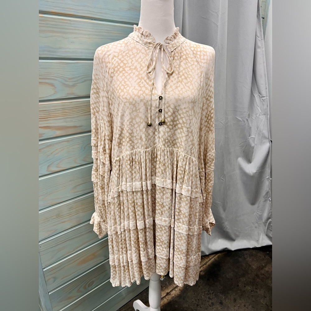 By Together NWT Lillian Cream Ruffle Babydoll Dress Long Sleeve Large